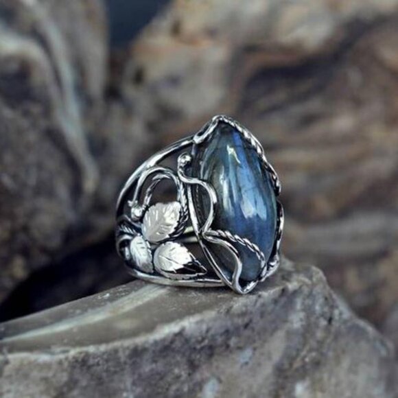 Double Layer Blue Marquis Carved Zircon Vintage Rings for Women, PD011 - Picture 9 of 9